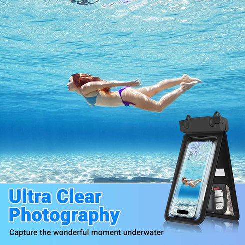Waterproof Phone Pouch, IPX8 Double Space Cell Phone Case for iPhone 15/14/13 Pro Max Plus, 2 Pack (Black)