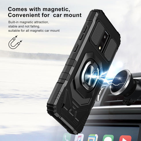 BLU View 4 Phone Case with Tempered Glass Screen Protector, Military Grade Heavy Duty, Black