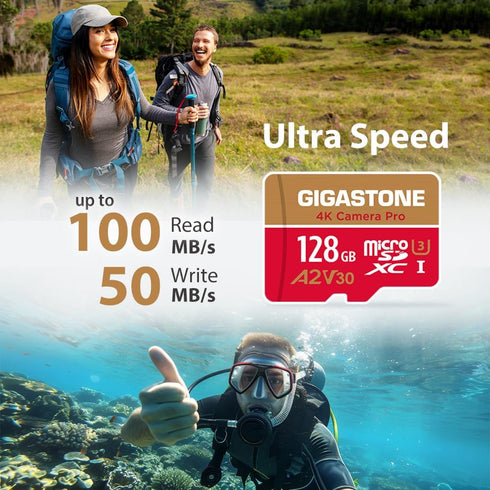Gigastone 5-Years 128GB 4K 100/50 U3 A2 V30 C10 Data Recovery Micro SD Card, Video Recording for GoPro, Action Camera
