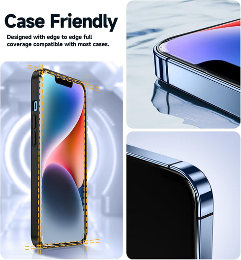 MAGIC JOHN Tempered Glass Screen Protector 2 Pack for iPhone 13/14 & 13 Pro 6.1", HD Clear, Bubble Free, Easy Install.