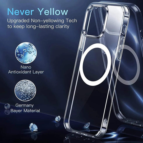 Magnetic Clear Case for iPhone 15 Pro Max, Compatible with MagSafe, Includes Glass Screen Protector and Camera Lens