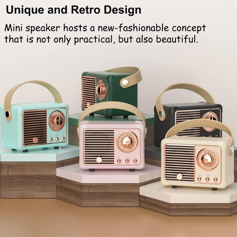 Retro Mini Wireless Bluetooth Speaker, Portable Bluetooth Speaker with Crystal Clear Stereo Sound, Rich Bass for