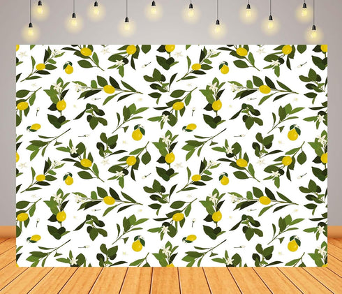 CORFOTO 7x5ft Summer Fabric Lemon Branch Backdrop Yellow Lemons Green Leaves White Flowers Citrus Pattern Photography