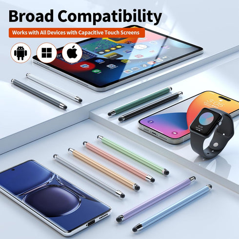 10 PCS Stylus Pen for Touchscreen - 2-in-1 High Sensitivity Stylus for iPad, Compatible with iPhone, Android Tablets