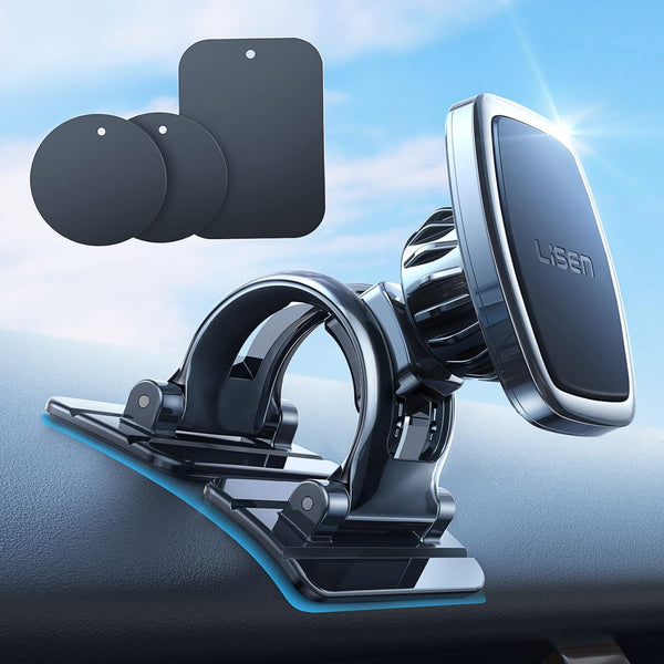 LISEN Magnetic Car Phone Mount for iPhone and Android, 6 Magnets and Adjustable Arch Design, Black