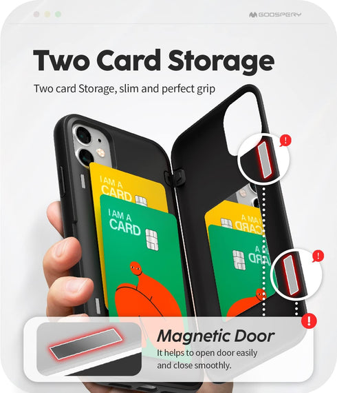 GOOSPERY Magnetic Door Bumper for iPhone 11, Protective Dual Layer Wallet Case with Card Holder - Black
