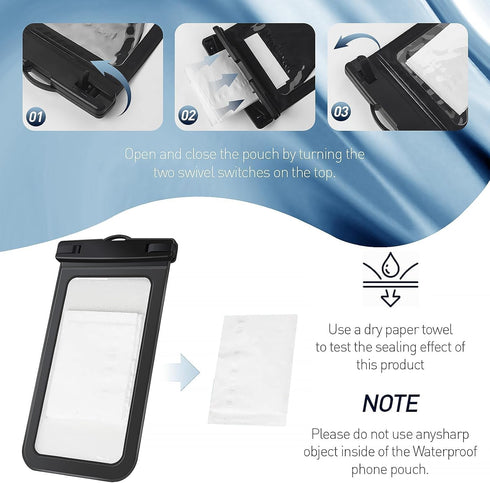 Waterproof Phone Pouch, Universal Dry Bag Case for iPhone 15 14 13 12 Pro Max, IPX8 Beach Essentials, 2 Pack - Black