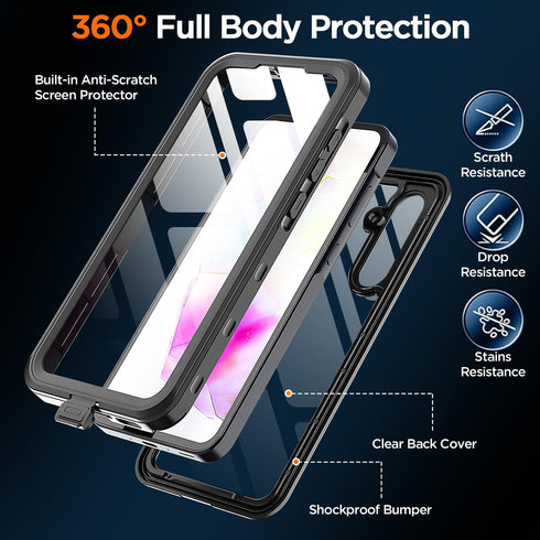 AICase Samsung Galaxy A35 Case, Waterproof Clear with Built-in Screen Protector, Shockproof IP68 Certified Full Body
