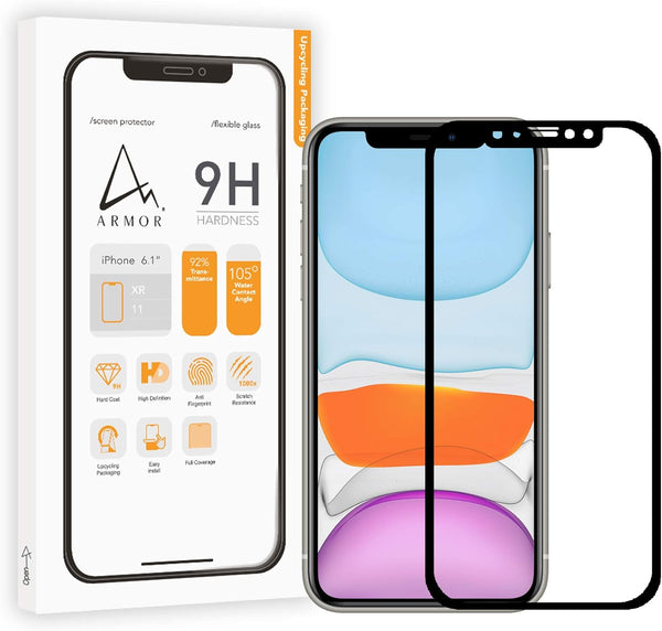 ARMOR 2.5D Full Coverage Screen Protector for iPhone 11/XR, 9H Hardness, HD Clarity, Flexible Glass.