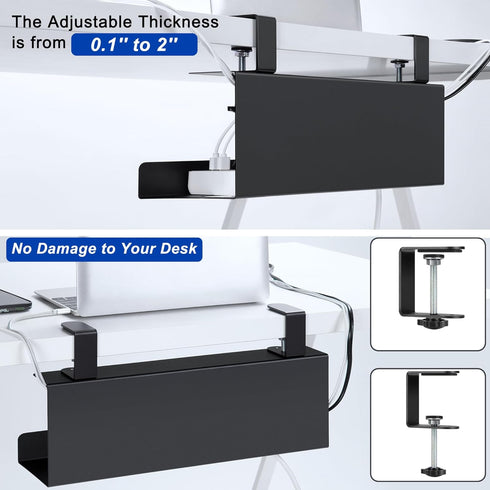 Zhiyo Steel 15.8in Cable Management Under Desk Tray - XL Clamp-On Cord Organizer for Desk, Black Wire Management Tray