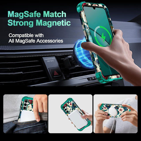 Hekodonk for Galaxy A16 5G Case: Heavy Duty Shockproof Protection with MagSafe, Hard Plastic + Silicone, All Green