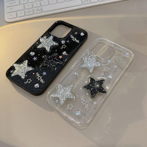 iPhone 15 Plus Case, Clear Bling Stars 3D Hearts Diamond Twinkle Star Glitter Soft TPU for Women Girls Teens