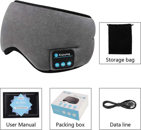 SKEYEOL Wireless Sleep Mask: Adjustable, Washable Headphones with Built-in Speakers & Microphone for Travel & Sleep -
