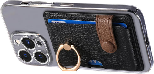 Wallet Stick on Phone Case, Credit Card Holder with Ring for Back of Phone Cases, Compatible with iPhone, Samsung Galaxy