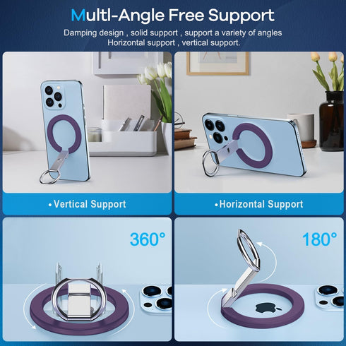 KCA_S3 360 15 16 17 S24 Purple Phone Ring Holder Case Compatible Magnetic Grip Rotation iPhone Pro Max Samsung Galaxy