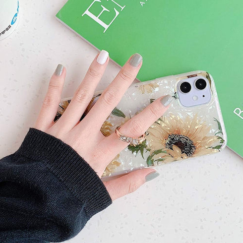 Qokey Flower Design Clear Case for iPhone 11 Pro Max, 6.5 inch, with 360 Degree Rotating Ring Kickstand