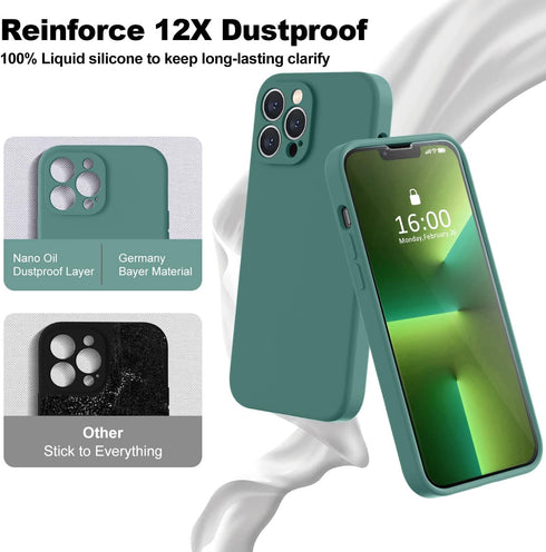 BossKiss iPhone 13 Pro Case, Pine Green Premium Silicone with Camera Protection & 2 Screen Protectors