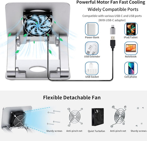 Heavy Sturdy Aluminum Writing Drawing Stand Tablet Riser for iPad, Samsung Tab, Surface Pro, with Cooling Fan