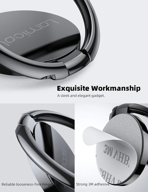 Lamicall Cell Phone Ring Holder Stand - 360° Rotation Polished Metal Grip, Phone Finger Kickstand for iPhone 16/15/14