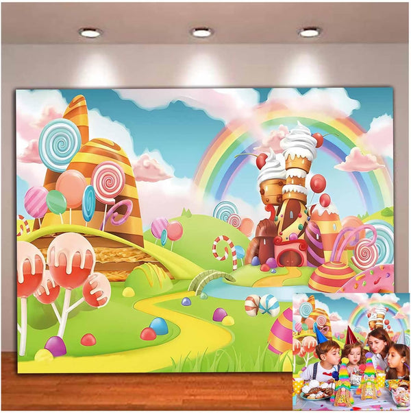 Qian Lollipop Backdrops – Cartoon Candy Photo Rainbow Studio Props for Baby Birthday Party Photography (5x3FT)