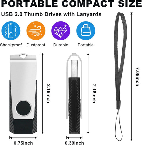 MECHEER 8GB 10 Pack, USB2.0 Flash Drive USB Memory Stick Bulk Thumb Drives Swivel Jump Drives USB Storage Flash Drive