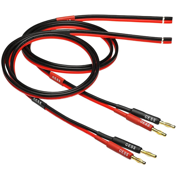 CESS-225-3f Banana Plug Adapter Connector to Bare Wire Open End Audio Cable for Speakers & Amplifier, 2-Channel