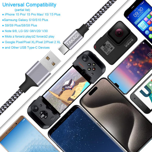 TAKAGI 3-Pack USB Type C Cable 6ft, 3A Fast Charging, Nylon Braided, Compatible with Galaxy S20, iPhone 15/15 Pro Max.