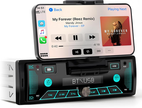 aboutBit Single Din Car Marine Stereo: Bluetooth Car Radio with Smartphone Holder -