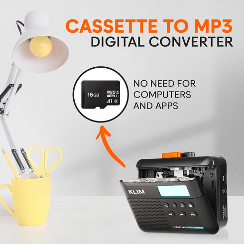 K7 Cassette Cassette MP3 16GB KLIM Tape Player - to Converter - Portable - Built-in Microphone & Speaker - Rechargeable
