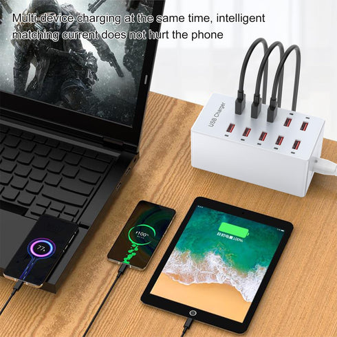 USB Charger 10-Ports, USB Charging Station for Multiple Devices, Power Hub Strip, Smart Plug Charging Dock for iPhone