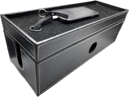 NEET Large Cable Management Box, Computer Cord Organizer to Hide and Conceal Power Cables for Desks, Black Stitched