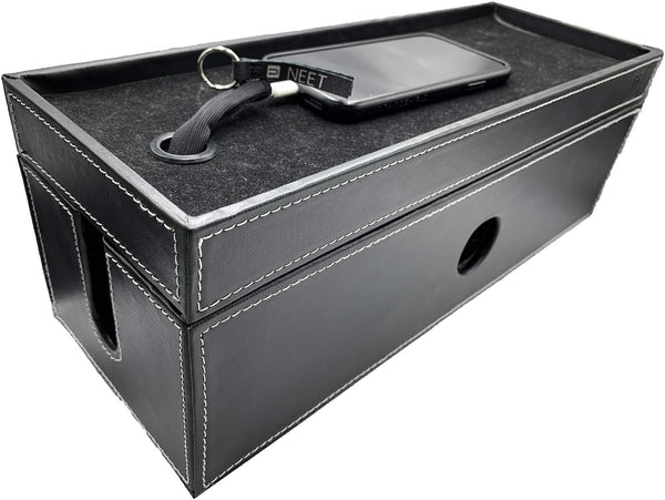 NEET Large Cable Management Box, Computer Cord Organizer to Hide and Conceal Power Cables for Desks, Black Stitched