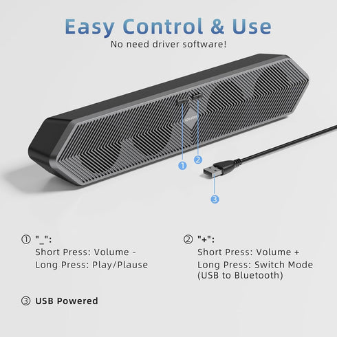 HPSWUW PC Speaker for Computer, Wired USB Powered Bluetooth Computer Speakers with Stereo Clear Sound, Gaming Speakers