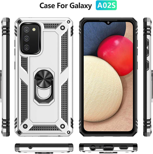360 Metal Rotating Ring Kickstand Holder Armor Heavy Duty Shockproof Case for Samsung Galaxy A02S (Military Grade Drop