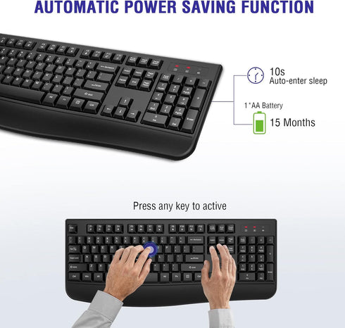Wireless Keyboard, 2.4G Full-Sized Ergonomic Computer Keyboard with Wrist Rest for Windows, Mac OS, Laptop/PC/Desktop