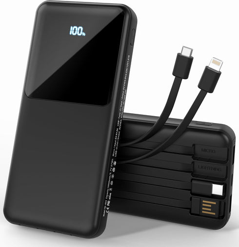 ZUOGGPET Portable Charger with Built in Cables, Power Bank with Cords Wires, Slim