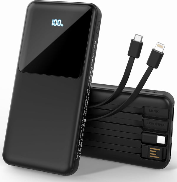ZUOGGPET Portable Charger with Built in Cables, Power Bank with Cords Wires, Slim