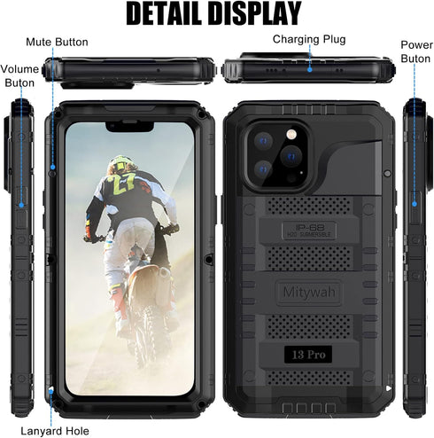 Mitywah Waterproof Case for iPhone 13 Pro, Heavy Duty Military Grade Armor with Built-in Screen Protector, 6.1 Inch,
