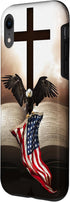 iPhone XR Pretty Christian Cross Bible A Bald Eagle Grip Case with American Flag