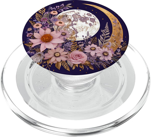 Mixed Flower Bouquet Floral Pattern Boho Moon and Wildflowers PopSockets PopGrip for MagSafe