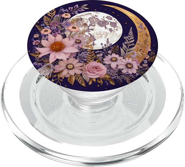 Mixed Flower Bouquet Floral Pattern Boho Moon and Wildflowers PopSockets PopGrip for MagSafe