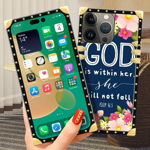 DAIZAG iPhone 15 Pro Max Case Compatible, B Bible Verse God Square Luxury Elegant Metal Decoration Corner Case