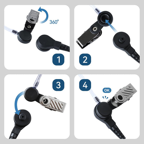 2-Wire K-Plug Earpiece Walkie Talkie Headset with Mic, Transparent Acoustic Tube for KENWOOD, Baofeng, Retevis Radios