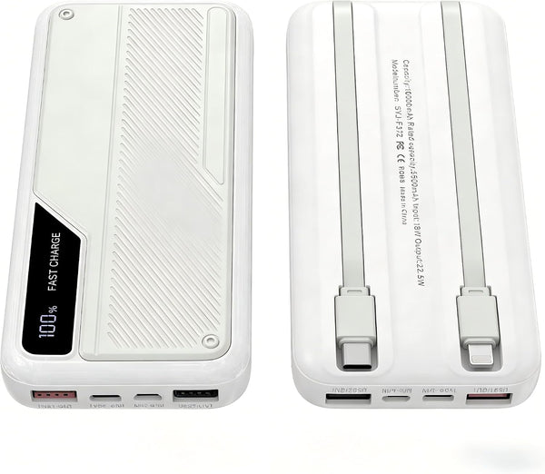 10000mAh Power Bank (Rated 5500mAh) with Dual Built-in USB-C Cables, Slightly Heavy