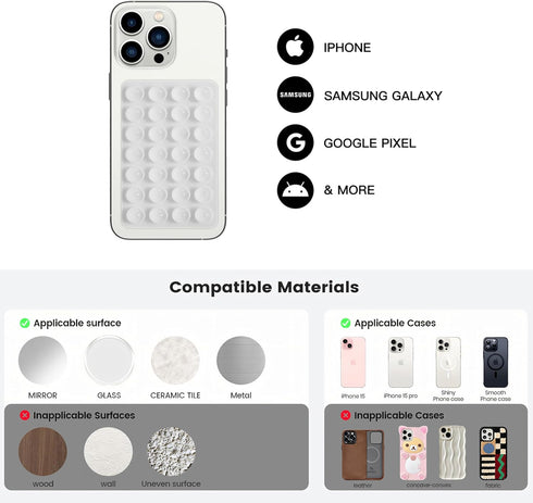 DreamsLink.LC Silicone Double-Sided Suction Phone Case Detachable Mount, ASMR/Fidget Sticky Phone Grip Hands-Free Phone