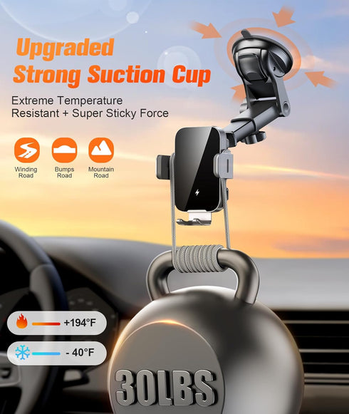 Wireless Car Charger Mount Auto Clamping, 15W Fast Charging Holder for iPhone 15 14 13 12 Pro Max