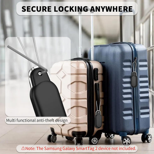 2 Pack Wire Cable Lock Case Cover for Samsung Galaxy SmartTag2, Secure Holder Case Cover Compatible with Samar Tag 2, Waterproof Case Cover with Wire Cable Lock for SmartTag 2 (Black+Black)