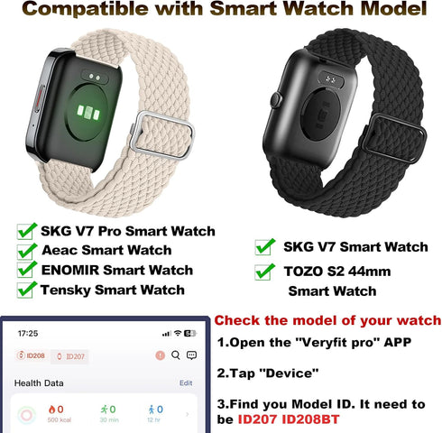 3 Pack Braided Nylon Elastic Adjustable Replacement Bands for SKG V7 Pro Smartwatch/SKG V7 Smartwatch/ENOMIR Smartwatch/Tensky Smartwatch /TOZ0 S2 44mm Smartwatch for Women Man