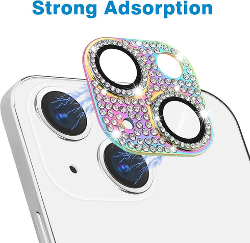 for iPhone 13 & iPhone 13 Mini Camera Lens Protector, Bling 3D Rhinestone Sparkle Diamond 9H Tempered Glass Camera Cover Shockproof Lens Cover