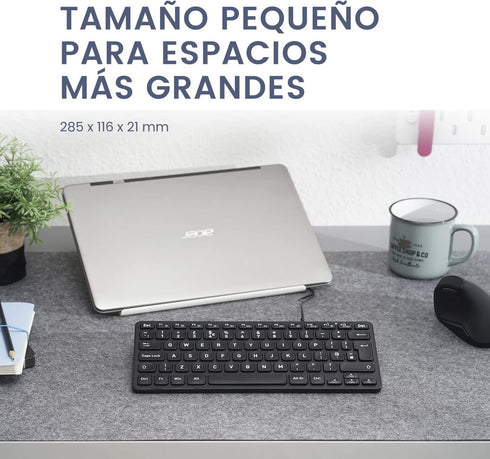 Perixx PERIBOARD-432 Mini USB Keyboard with Cable, Type X Scissor Keys, Large Print Letters, Spanish QWERTY